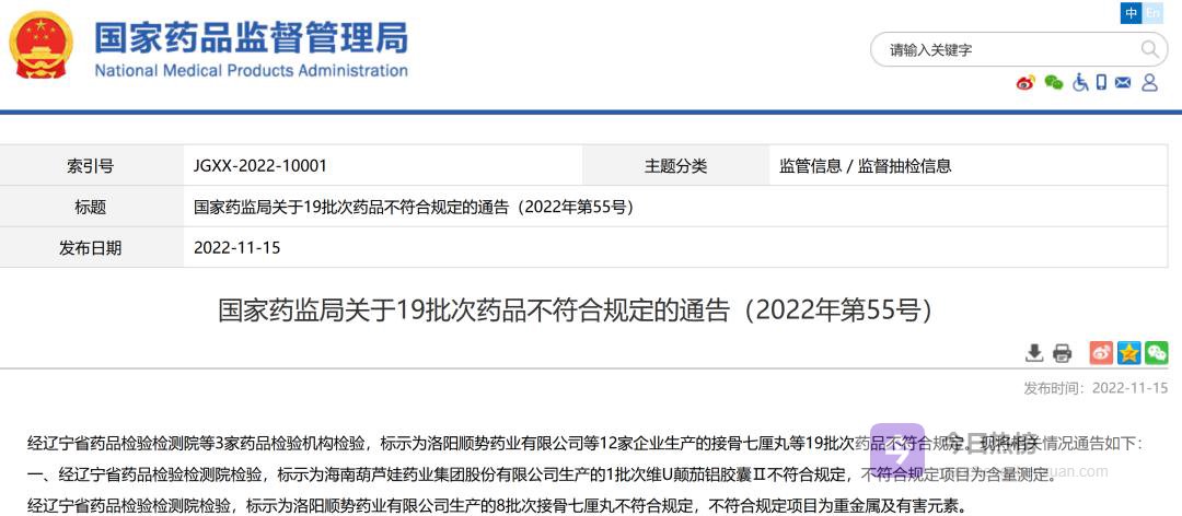 19批次药品被曝不合格，多家企业连夜召回