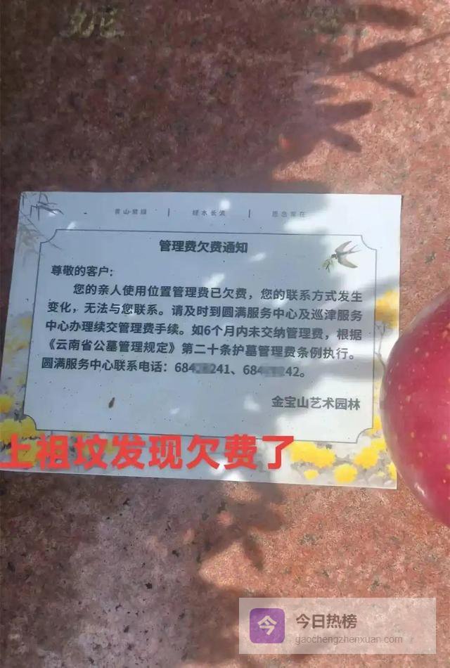 网友称上坟发现墓碑被贴欠费通知单，公墓管理的冷与暖
