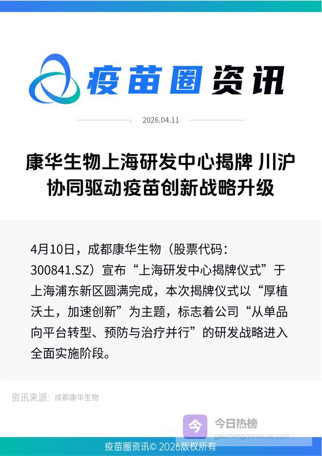 康华生物上海研发中心揭牌